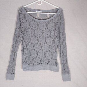Aeropostale Lace Top Large Gray Floral Pullover Romantic Fairycore Whimsigoth